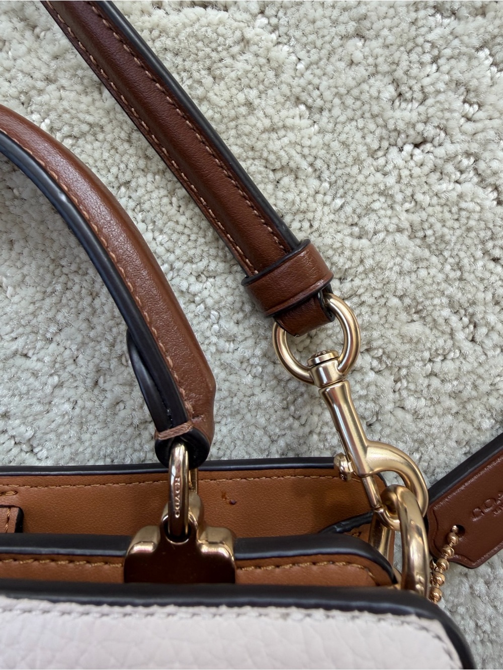 Coach Cream Leather Satchel with Brown Strap and Gold Hardware - Picture 5 of 11